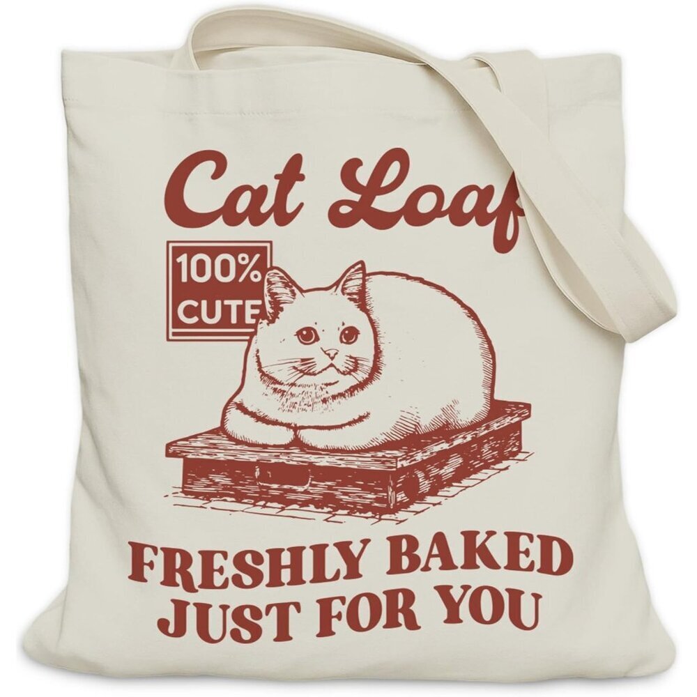 Durable Canvas Cat Tote Bag with Zippered Pocket - Thoughtful Gift Idea